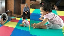 Taimur Ali Khan's sister Inaaya Naumi Khemu learns yoga from her grandmother; Check out | FilmiBeat