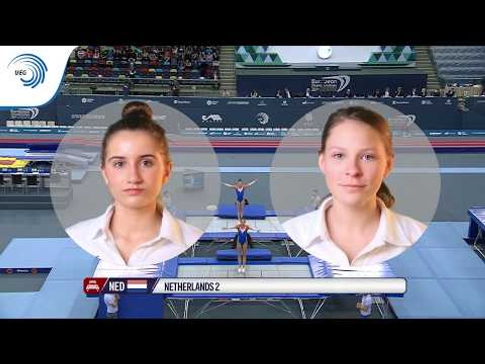 Caitlin VAN DEN HEUVEL & Sophie STROES (NED) - 2018 Trampoline Europeans, junior synchro final