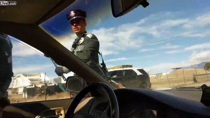 Deux policiers brisent la vitre d'un conducteur très calme pour le sortir de la voiture !