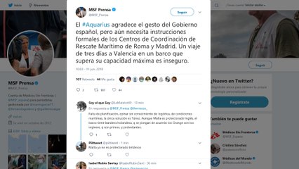 MSF avisa que 'Aquarius' no puede navegar hasta Valencia