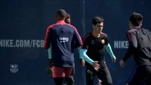 Último entrenamiento semanal del Barça sin los internacionales