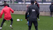 El frío, el gran protagonista del entrenamiento del FC Barcelona