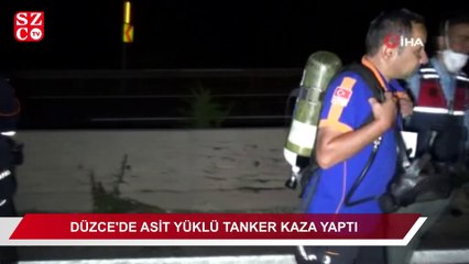 Düzce’de asit yüklü tanker kaza yaptı