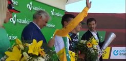 Cycling - Tour de Suisse - Winner Egan Bernal On The Podium With Rohan Dennis and Patrick Konrad