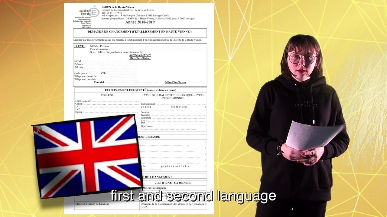 DSDEN87 - Présentation du document demande de changement d etablissement - sous-titrée en anglais