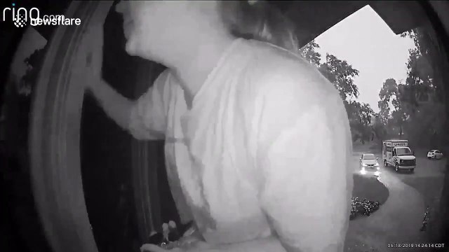 Moment Texas woman slips and almost faceplants her front door is caught on camera