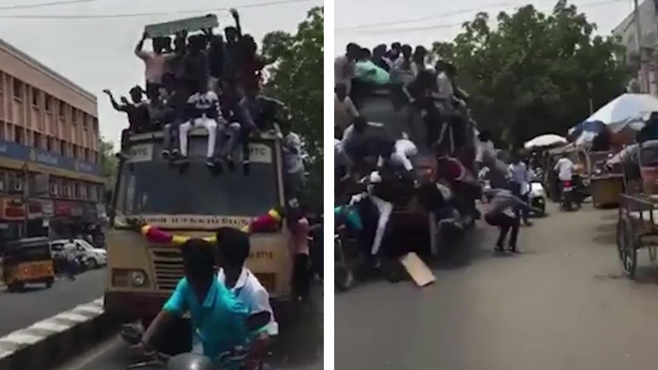 Des étudiants tombent du toit d'un bus après un freinage d'urgence