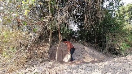 Dig Mound to Build Great Underground house in Small Hill Part 1