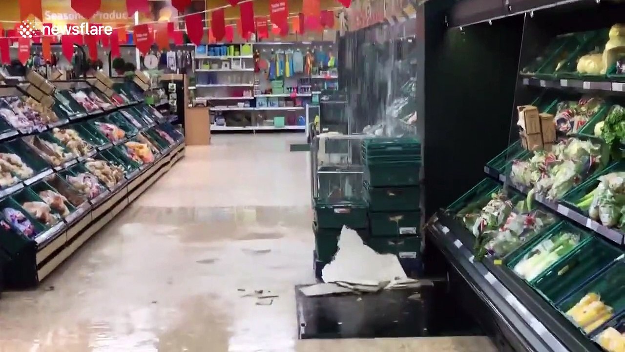 Stirling Tesco wrecked after ceiling collapses and flooding submerges car park