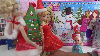 Elsa and Anna toddlers open advent calendars for Christmas