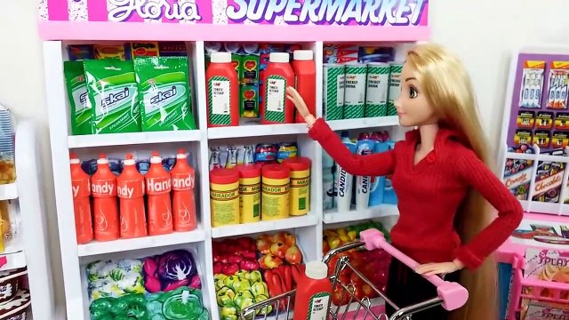 Barbie Supermarket Toy unboxing - Rapunzel Grocery Shopping - Barbie doll Bicycle Bike | Karla D.