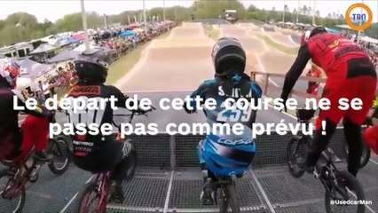 Le départ de cette course de vélos ne se passe pas comme prévu