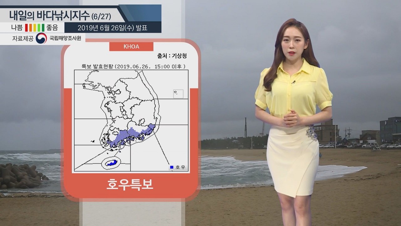 [내일의 바다낚시지수]6월27일 많은 양의 비 내려... 남해안 제주 호우 특보 발령...