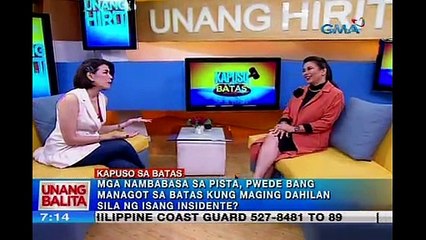 Unang Hirit: Pananagutan ng mga nambasa sa pista sakaling may maaksidente | Kapuso sa Batas