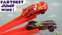 Hot Wheels Farthest Wins with Disney Pixar Cars 3 Lightning McQueen vs Marvel Avengers 4 Endgame & DC Comics Superheroes with Transformers Bumblebee and Frozen Elsa