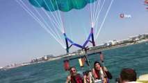 Ölümünden saniyeler önce böyle görüntülendi... Tekneye bağlı paraşütle 50 metreden denize düşen Filistinli turist öldü
