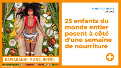 25 enfants du monde entier posent à côté d'une semaine de nourriture