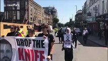 Demonstrators protesting knife crime in London join victim's funeral procession