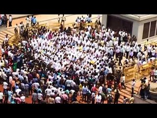 Congress and JDS MLAs protest at Vidhanasoudha