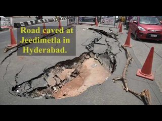 Road caved at Jeedimetla in Hyderabad