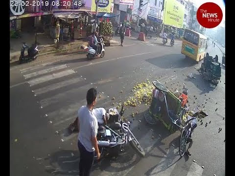 Caught on cam: School bus rams vehicles in Vijayawada, 4 injured