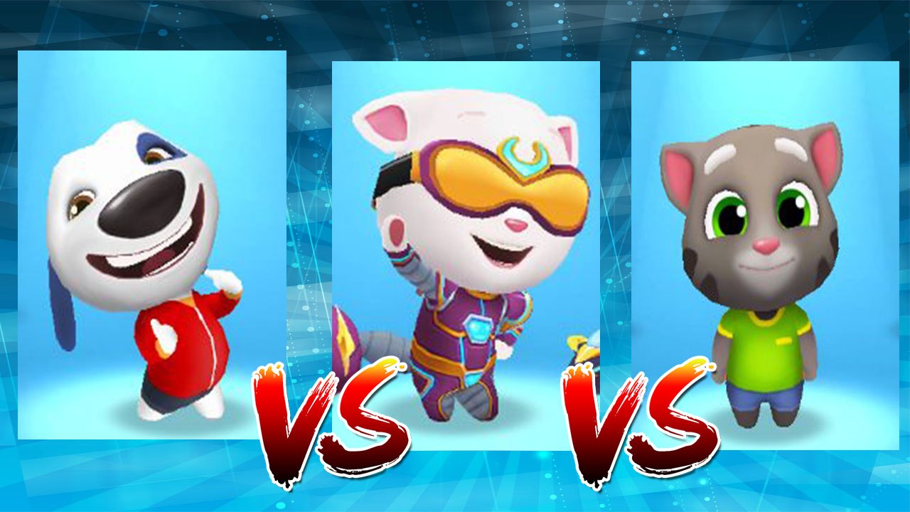 My Talking Hank vs Cyber Angela vs My Talking Tom — Talking Tom Gold Run — Cute Puppy and Cats