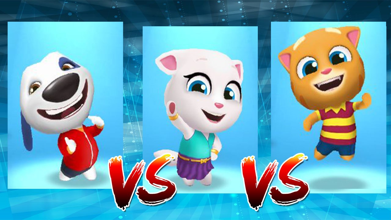 My Talking Hank vs Neon Angela vs My Talking Ginger — Talking Tom Gold Run — Cute Puppy and Cats