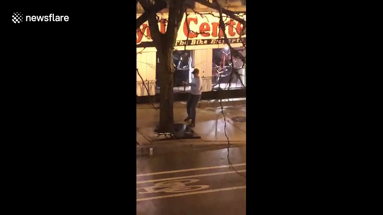 A Chicago man stumbles into the street and almost gets hit by a car