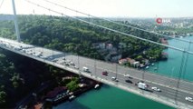 FSM Köprüsü’nde sabah saatlerinde oluşan trafik yoğunluğu havadan görüntülendi