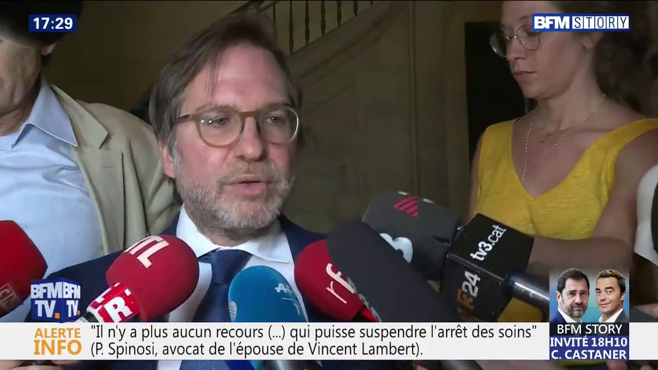 Vincent Lambert: l'avocat de son épouse assure qu'"il n'y a plus aucun recours qui puisse suspendre l'arrêt des soins"
