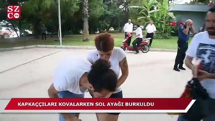 Çantasını alan kapkaççıları kovalarken düşünce ayağı burkuldu