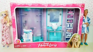 Frozen Queen Elsa doll Barbie New sky blue bathroom playset unboxing review | Karla D.