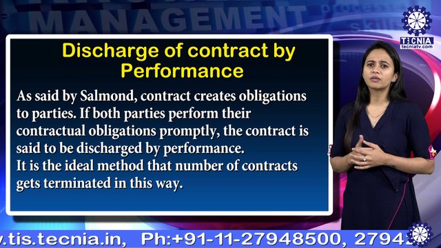Ms. JYOTSNA || Performance or Discharge of Contract || MBA || TIAS || TECNIA TV