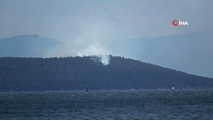 Heybeliada'daki yangına helikopterle müdahale