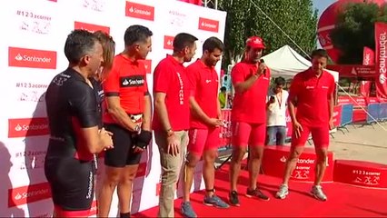 Miguel Indurain participa en un triatlón en Madrid a casi 40 grados de temperatura