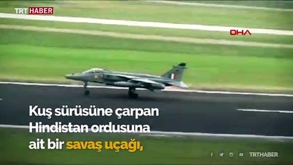 Kuş sürüsüne çarpan savaş uçağının pilotu bombaları piste bıraktı