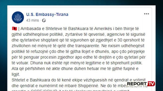 SHBA-BE: Opozita të refuzojë dhunën dhe të mos pengojnë zgjedhjet e 30 Qershorit, do ju vëzhgojmë