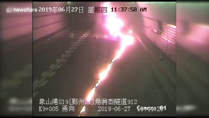 Chinese couple manage to escape minibus engulfed in flames