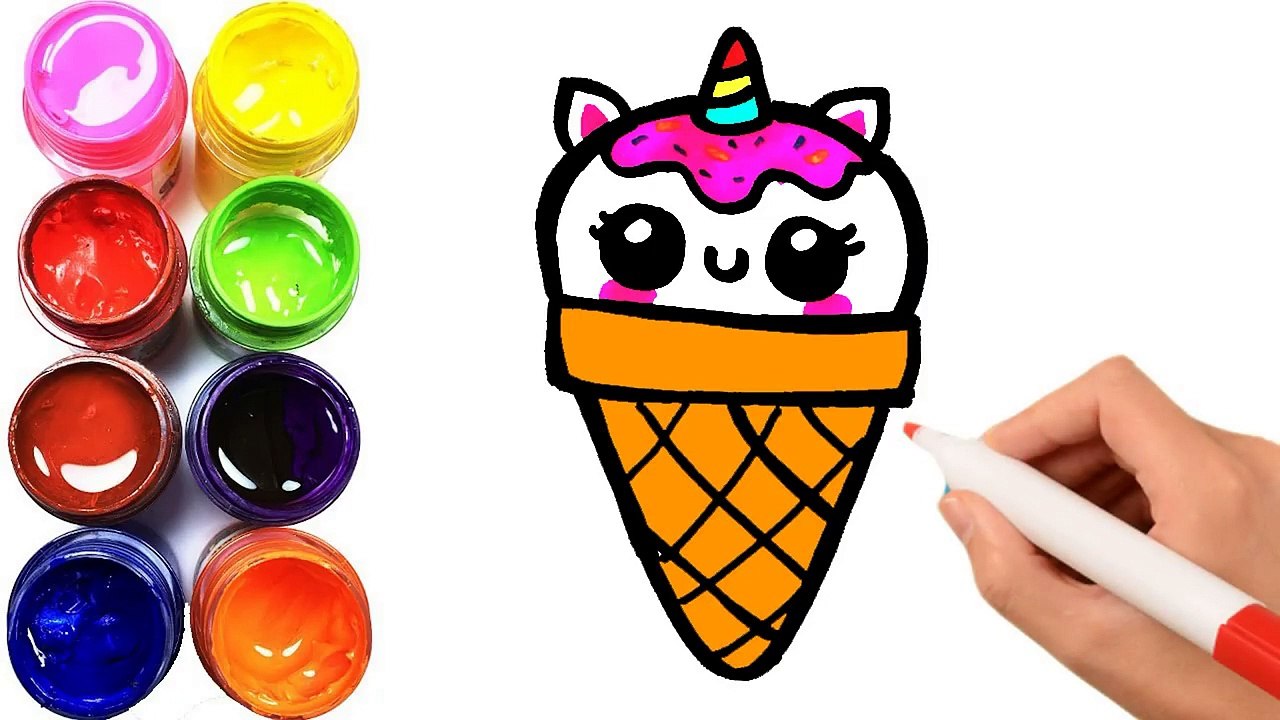 Como dibujar y Colorear Helado Unicornio Kawaii- Dibujos para dibujar