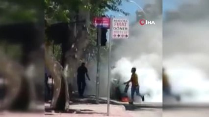 Seyir halindeki otomobil alev alev böyle yandı