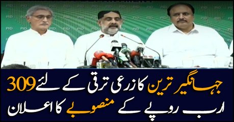 PTI leader Jahangir Tareen addresses media along with Minister for Agriculture