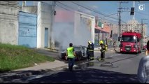 Carro pega fogo na BR 101, Serra