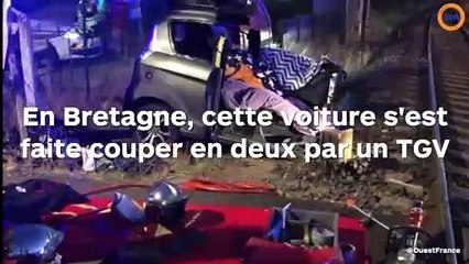 Cette voiture a été coupée en deux par un TGV