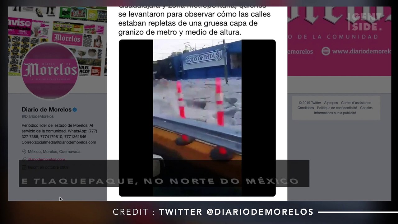 Uma parede de gelo se formou no México após uma chuva de granizo extremamente forte