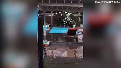 Video herunterladen: Quake strikes LA home causing pool water to lap up on patio