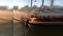 MUĞLA Fethiye'de ABD bayraklı gulet tekne alev alev yandı