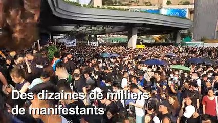 Hong Kong: manifestation devant une gare "chinoise"