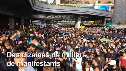 Hong Kong: manifestation devant une gare "chinoise"