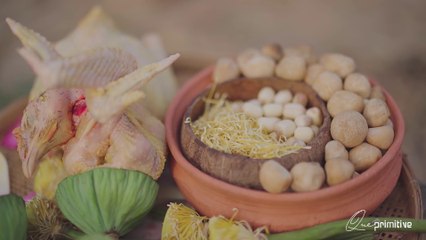 Primitive Technology Grilled Chicken stuffed lotus wrap clay-gà nhồi sen nướng đất sét-Que Primitive