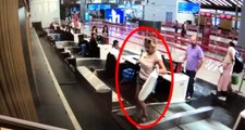 İstanbul Havalimanı'nda bagaj bandına giren kadın herkesi şaşkına çevirdi